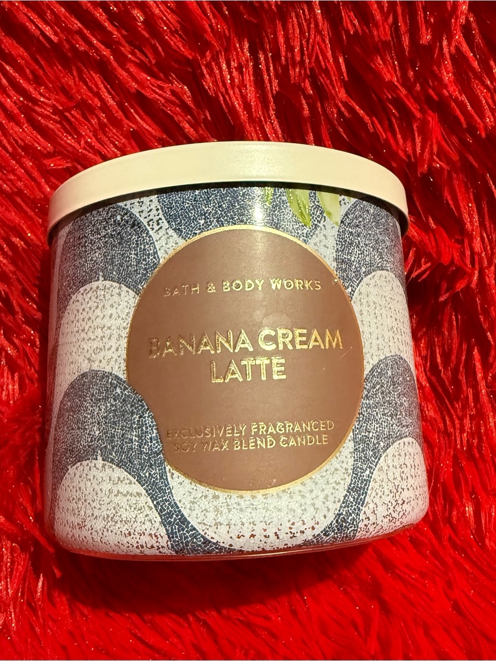 Bath & Body Works Banana Cream Latte 3-Wick Candle - White and Gold Accents